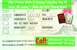 Visa Trung Quốc 3 tháng 1 lần lưu trú 15 ngày - 0984.397510