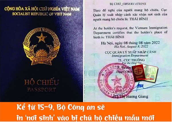 Kể từ 15-9, Bộ Công an sẽ in ‘nơi sinh’ vào bị chú hộ chiếu mẫu mới