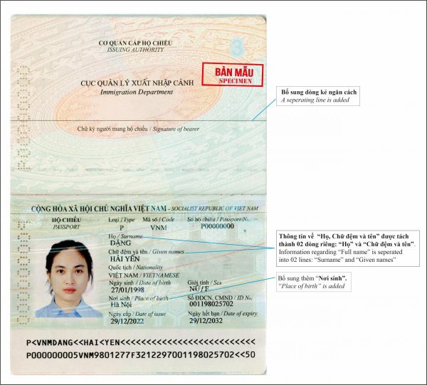 Từ ngày 01/01/2023 Cục Quản lý xuất nhập cảnh, Bộ Công an triển khai cấp hộ chiếu có bổ sung thông tin “Nơi sinh” vào trang nhân thân.